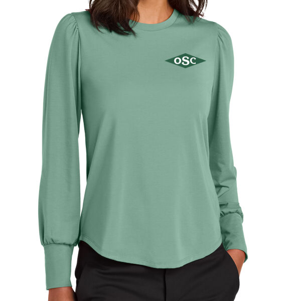 Mercer+Mettle® Women’s Stretch Jersey Long Sleeve Blouson Top - Printed Logo Thumbnail