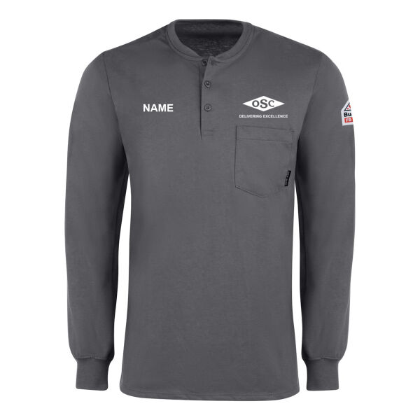 Bulwark - Men's FR Long Sleeve Tagless Henley Shirt - Embroidered Logo **Personalization Included ** Thumbnail